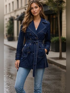 Banana Republic Navy Double-Breasted Belted Trench Coat